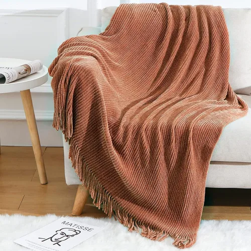 Miniatura 32 de Blagic Manta de punto para sofá, manta suave de estilo bohemio para otoño con borlas, manta ligera decorativa para el hogar, manta beige para cama