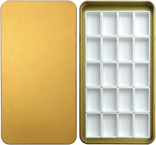 Miniatura 20 de Estuche de lata de paleta de acuarela con 40 piezas de sartenes vacías de plástico blanco con cuadrados magnéticos para transportar - Paleta