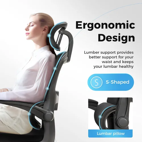 Miniatura 4 de MAISON ARTS Silla de oficina ergonómica, silla de computadora de malla transpirable con soporte lumbar y reposabrazos abatibles, silla de oficina