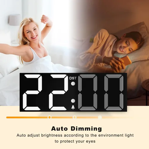 Miniatura 5 de JALL Reloj de pared digital grande de 22'', pantalla de números LED grande, DST, luz nocturna para aula, sala de estar, dormitorio, montado, regalo