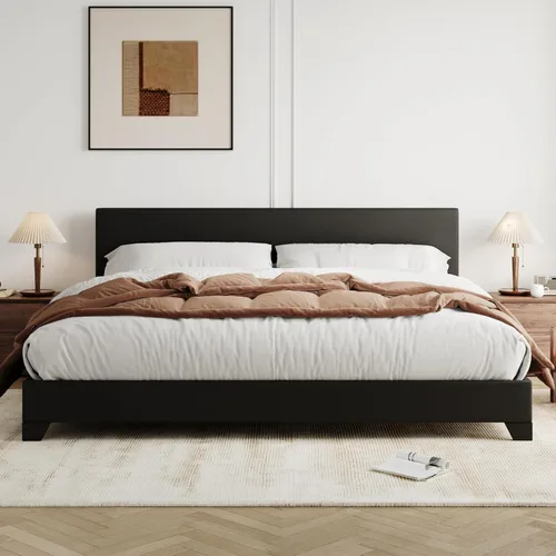 Miniatura 3 de Allewie - Base de cama tamaño King con cabecera ajustable, plataforma de cama de piel sintética con listones de madera, base de colchón resistente
