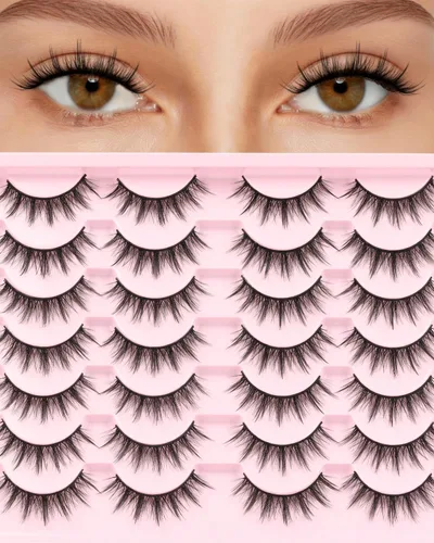 Miniatura 26 de Losha - Pestañas postizas de aspecto natural, paquete de pestañas postizas hechas a mano, pestañas de visón sintético, 14 pares de pestañas de ojo