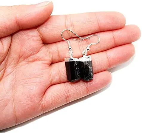 Miniatura 6 de Pendientes de gota curativos de cristal de turmalina negra irregular