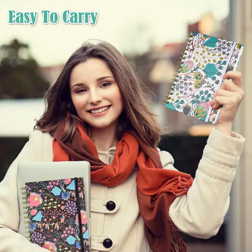 Miniatura 6 de Cuaderno de espiral, paquete de 4 cuadernos rayados A5 para mujer, diario en espiral de tapa dura con 2 bolsillos, cuadernos con rayas