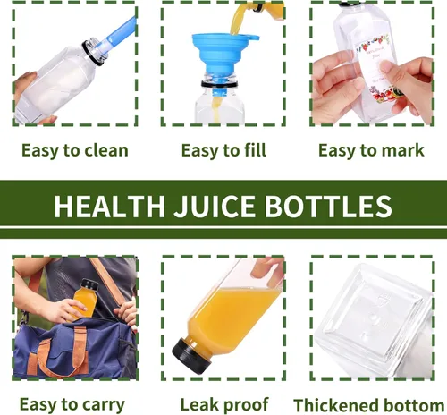 Miniatura 3 de SUPERLELE 12 botellas de plástico para jugo de 12 onzas con tapas, recipientes transparentes reutilizables para jugos, licuados, beber y otras