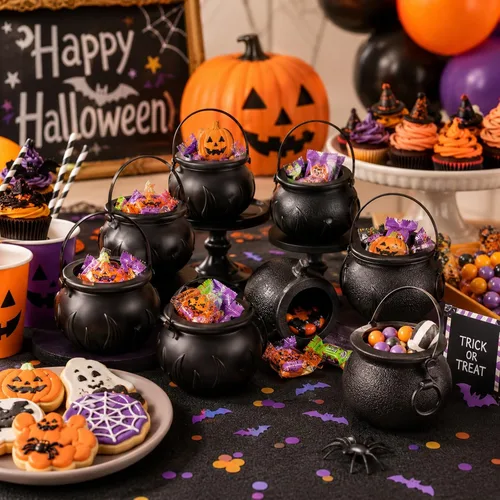 Miniatura 3 de LUOZZY 24pcs mini caldero de caramelo caldero Halloween caramelo cubo con mango decoración de fiesta de Halloween