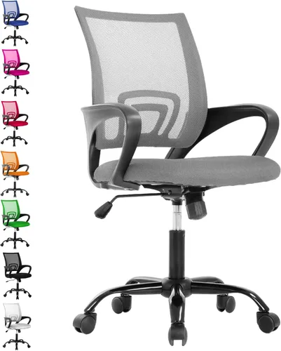 Miniatura 9 de MKDLUFEI Silla de Oficina, Silla Ergonómica Económica con Soporte Lumbar, Ajustable con Respaldo Medio, Giratoria y con Ruedas, para Oficina