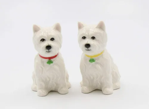 Miniatura 2 de Juego de salero y pimentero de cerámica de porcelana fina West Highland White Terrier Western Terrier Westie Dog Shamrocks Salero y Pimentero, 2-7/8