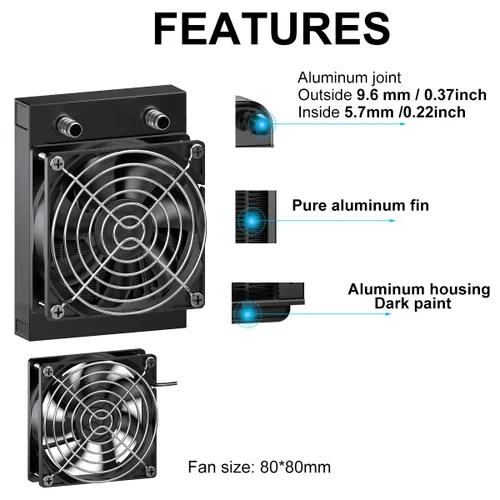 Miniatura 2 de Clyxgs Radiador de refrigeración por agua, radiador intercambiador de calor de aluminio de 8 tubos con ventilador para PC CPU, computadora, sistema