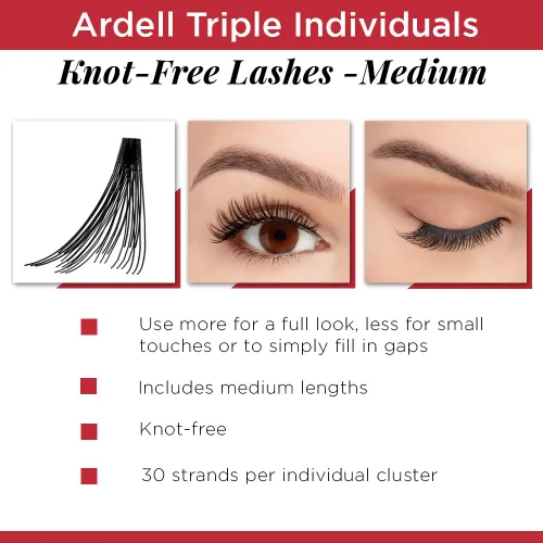 Miniatura 3 de Ardell Pestañas postizas triples individuales, sin nudos, negro medio, racimos de pestañas de aspecto natural, paquete de 4