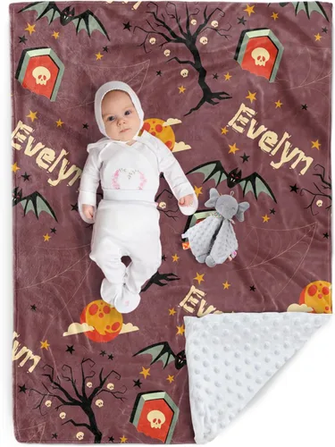 Miniatura 20 de Manta de Halloween personalizada, diseños de dibujos animados con nombre personalizable, manta de franela de felpa suave con respaldo punteado