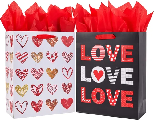 Miniatura 18 de SUNCOLOR Paquete de 2 bolsas de regalo grandes de 13 pulgadas con papel de seda para él, feliz cumpleaños, bolsas de papel ecológicas con asas