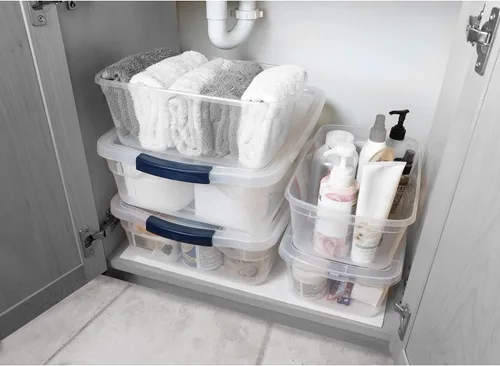 Miniatura 5 de Rubbermaid Cleverstore - Paquete de 6 recipientes de plástico apilables transparentes de 41 cuartos de galón con tapas transparentes de cierre