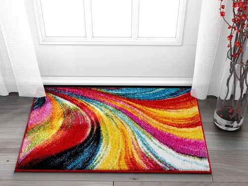 Miniatura 8 de Well Woven Tapete geométrico rubí de 2 x 3 pulgadas, color azul y gris, vibrante, moderno, contemporáneo, tallado a mano, diseño de rayos de sol