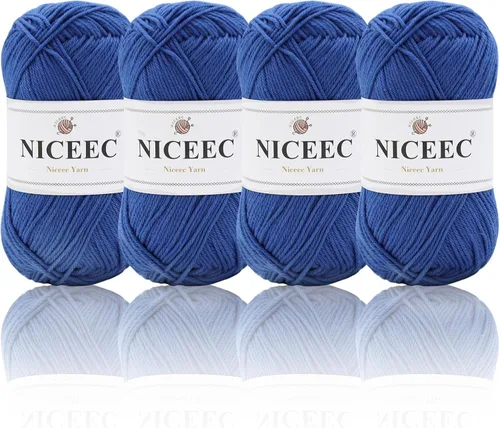 Miniatura 40 de NICEEC 4 madejas de hilo de algodón suave para bebé, 4 capas, manualidades DIY, peso fingering, hilo para manta para ganchillo y tejido, total 700