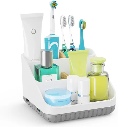 Miniatura 11 de Chintu Portacepillos de dientes para baño, organizador de encimera de baño, soporte eléctrico para cepillado de dientes, 6 ranuras para organización
