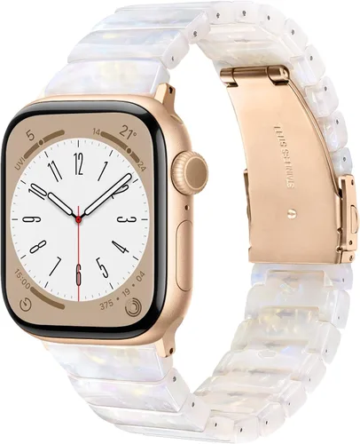 Miniatura 40 de V.R.HOPE Correa de Resina para Reloj Compatible con Apple Watch para Mujeres 38mm 40mm 41mm 42mm Oro Rosa Ligero Pulsera de Pulsera para iWatch Beige