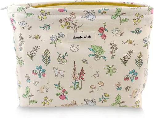 Miniatura 8 de Bolsa de maquillaje estética grande, bolsas de cosméticos florales para mujeres y niñas, organizador de maquillaje de lona con cremallera, bolsa