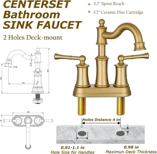 Miniatura 3 de Grifo de baño romano WINKEAR para montaje en cubierta o montaje en pared; instalación con tapón de desagüe emergente con placa cobertora y líneas