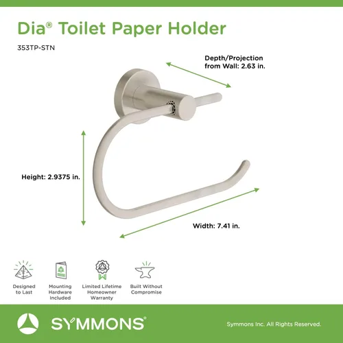 Miniatura 4 de Symmons 353TP-STN - Portarrollos de papel higiénico para montaje en pared en níquel satinado