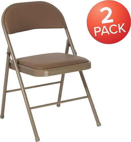 Miniatura 7 de EMMA + OLIVER Paquete de 2 sillas plegables de vinilo beige con doble refuerzo