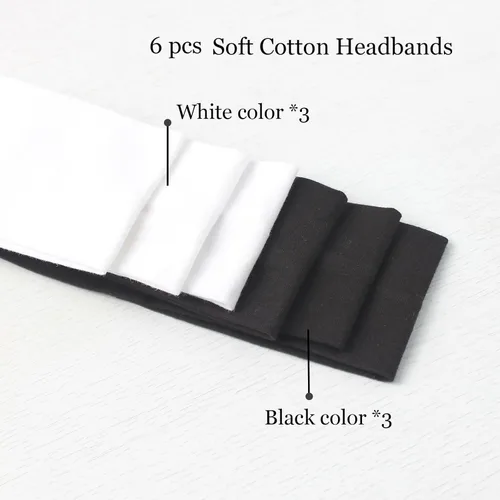 Miniatura 5 de 6 Piezas Diademas Negras y Blancas para Mujeres Cabello Diadema de Algodón Antideslizante Elástica Extensible Soporte Envolvente Elástico