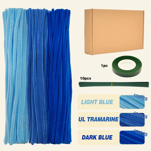 Miniatura 2 de URSDIART 311 piezas de limpiapipas azules para manualidades - Kit de fabricación de flores de tallos de felpilla, alambre grueso y esponjoso