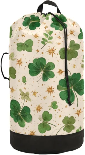 Miniatura 9 de Mochila de lavandería con hojas de estilo bohemio beige con correas ajustables para el hombro, bolsa de lavandería sucia para viajes, campamento