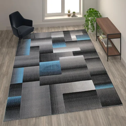 Miniatura 29 de Flash Furniture Elio Collection - Alfombra de área con patrón de bloques de color, alfombra de olefina azul de pelo alto, alfombra de área de 2 x 3