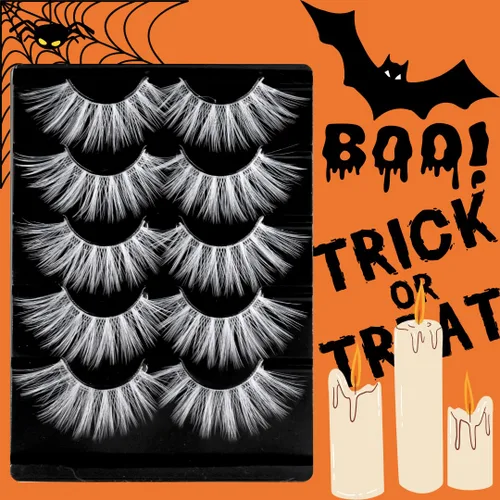 Miniatura 4 de Pestañas postizas blancas de Halloween, herramientas de extensión, anime japonés, cosplay, maquillaje natural, para fiesta de máscaras, pestañas