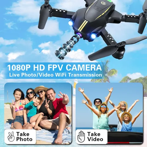 Miniatura 2 de Dron con cámara, cámara 1080P FPV Mini drones plegables con 2 baterías, dron para niños 8-12 10-15, modo de 3 velocidades, giros 3D, foto de gestos