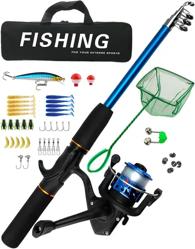 Miniatura 8 de Caña de pescar telescópica – Combo de caña de pescar de uso de viaje, kit de pesca de carrete Juego de caña y carrete, bolsa de transporte
