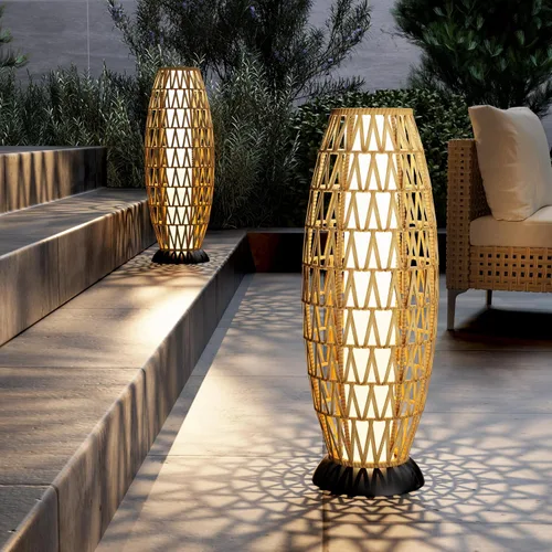 Miniatura 12 de Solar Yard Lámpara de pie para exteriores, luces de patio, farol con energía solar, resistente a la intemperie, luces de mimbre para terraza