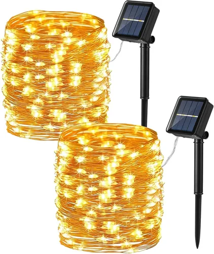 Miniatura 9 de Brizled Guirnalda de luces solares de vid de 33 pies, 100 luces LED solares, 8 modos, hojas de hiedra artificial, luces solares de vid, luces