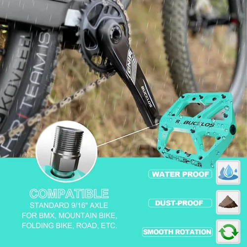 Miniatura 4 de BUCKLOS Pedales de Bicicleta de Montaña MTB Pedales Planos, Bicicleta de Carretera para Adultos Plataforma Grande Pedal Antideslizante de Nylon