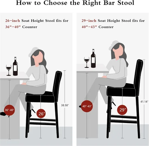 Miniatura 8 de Juego de 3 taburetes de bar de piel sintética de 26 pulgadas, modernas sillas de bar tapizadas de altura de barra, taburetes de bar con patas