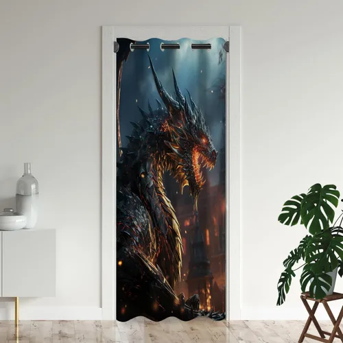 Cortinas de puerta de dragón para puertas, mágica cortina opaca medieval de animales de fantasía para armario de dormitorio de niños, con ojales,