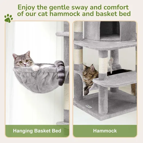 Miniatura 5 de Globlazer Torre esquinera para gatos de interior, torre de condominio de 51 pulgadas para gatos de varios niveles con hamaca grande, 7 postes claro