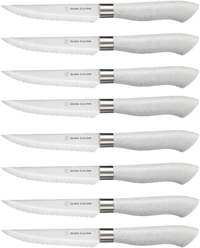 Miniatura 18 de Dura Living Juego de 5 cuchillos de cocina de corte ecológico, cuchillas de acero inoxidable de alto carbono con asas ergonómicas ecológicas, Gris