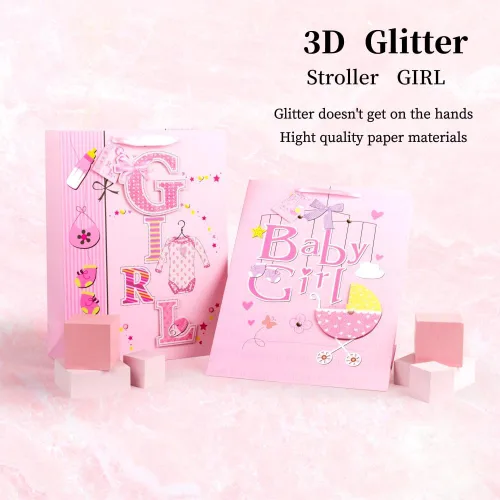 Miniatura 3 de Golden J Store Bolsas de regalo extra grandes de 16.5 pulgadas con papel de seda para baby showers, paquete de 2 (rosa)