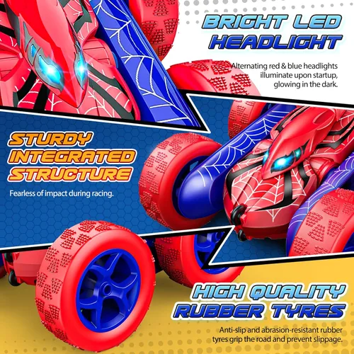 Miniatura 4 de Excitobo auto de control remoto, juguetes de autos RC 4WD de doble cara con rotación de 360° para niños de 3 a 12 años, 2.4GHz eléctrico recargable