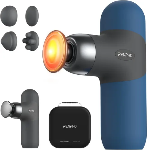 Miniatura 13 de RENPHO Mini pistola de masaje térmica con calor, regalos del día del padre, masajeador portátil de percusión de tejido profundo con 4 cabezales