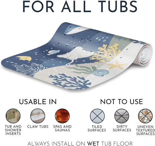 Miniatura 9 de Homerella Tapete de ducha antideslizante de 21 x 21 pulgadas y tapete de baño antideslizante de 40 x 16 para niños, 2 ganchos incluidos, lavable a