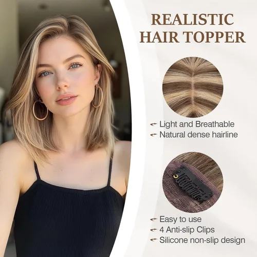 Miniatura 11 de Rich Choices Pelucas con topper de cabello para mujeres, cabello humano real 100% Remy, sin flequillo, para mujeres con adelgazamiento en la parte