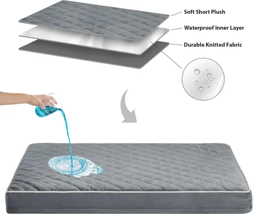 Miniatura 5 de WNPETHOME Cama Ortopédica para Perro para Jaula, Cama Impermeable para Perros Extra Grandes con Funda Extraíble y Lavable, Camas para Jaula de Gris
