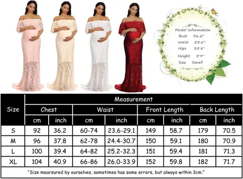 Miniatura 6 de ZIUMUDY Vestido de maternidad de encaje con volantes y hombros descubiertos para mujer, maxi vestido de fotografía para baby shower