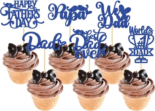 36 adornos para cupcakes con purpurina azul para el Día del Padre, el mejor papá de la historia, #1 Dad Love Papa Cake Pick Decoraciones para Feliz