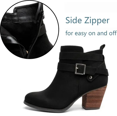 Miniatura 3 de Luoika Botines anchos para mujer, tacón medio extra ancho con cremallera lateral.