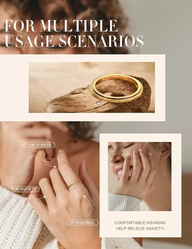 Miniatura 6 de Diamday Anillos para la ansiedad para mujeres y hombres, 2 0.157 in, anillo giratorio de acero de titanio para aliviar la ansiedad y el estrés