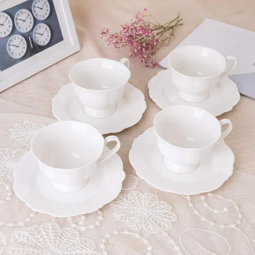 Miniatura 2 de Fine China - Juego de tazas de té y platillo de café blanco, juego de cuatro